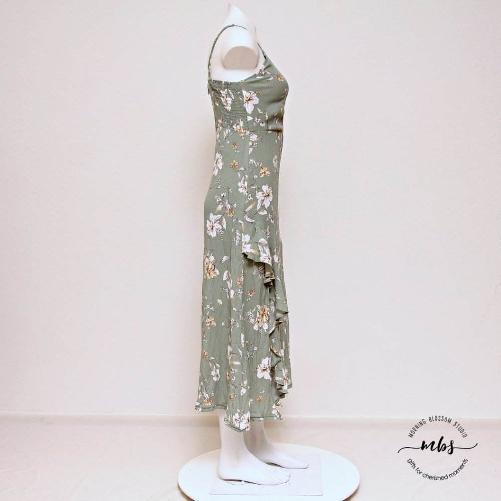 NWT Rokoko Floral‎ Surplice Sphagetti Straps Front Slit Midi Dress Green Women S - Picture 6 of 13